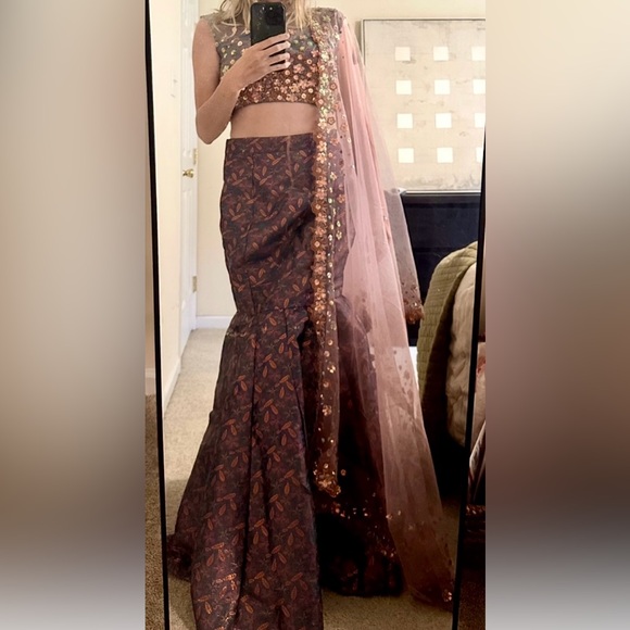 Embellished Purple and Gold Lehenga - Picture 5 of 6